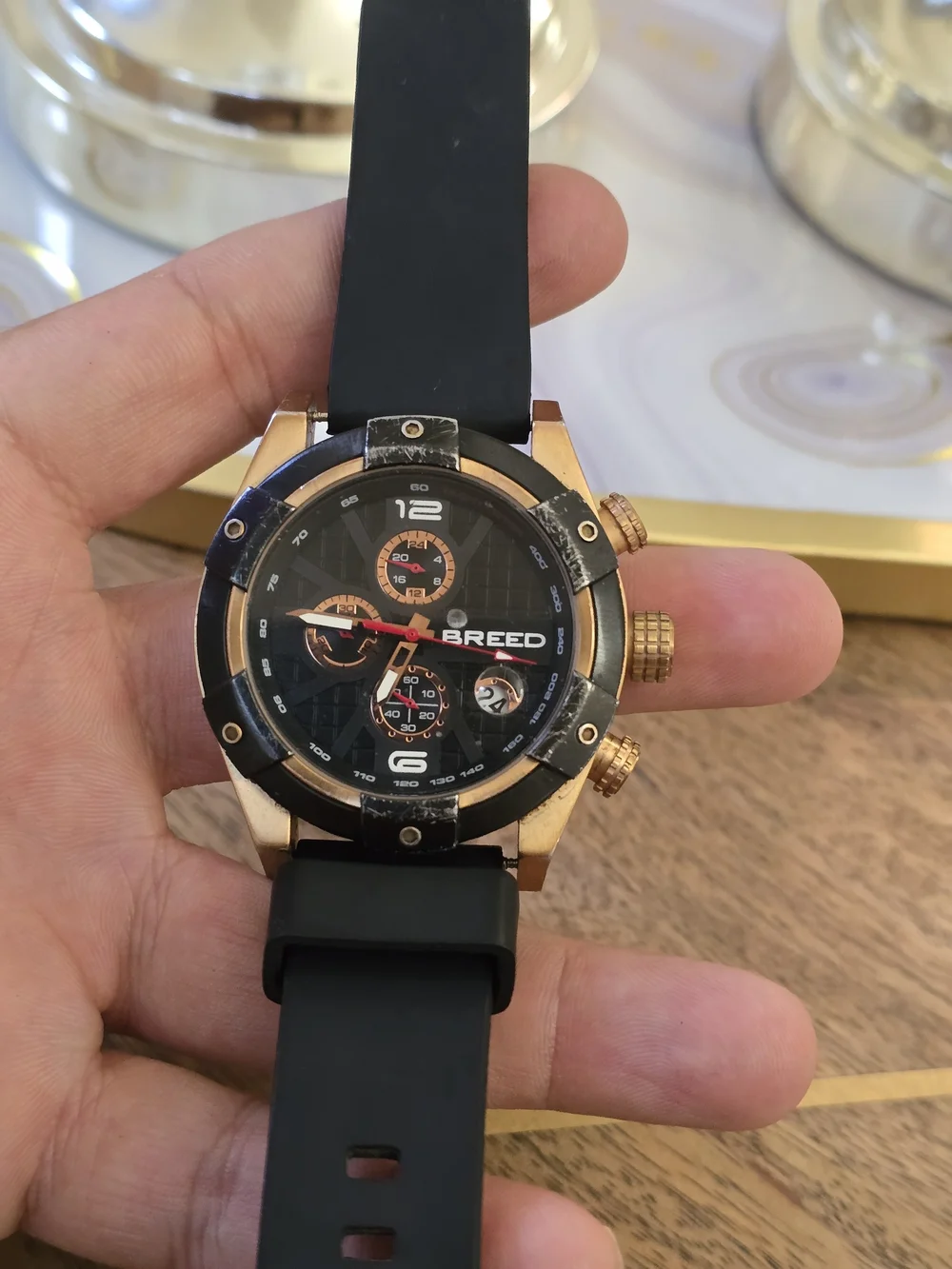 BREED Black and Rose Gold Chronograph Watch